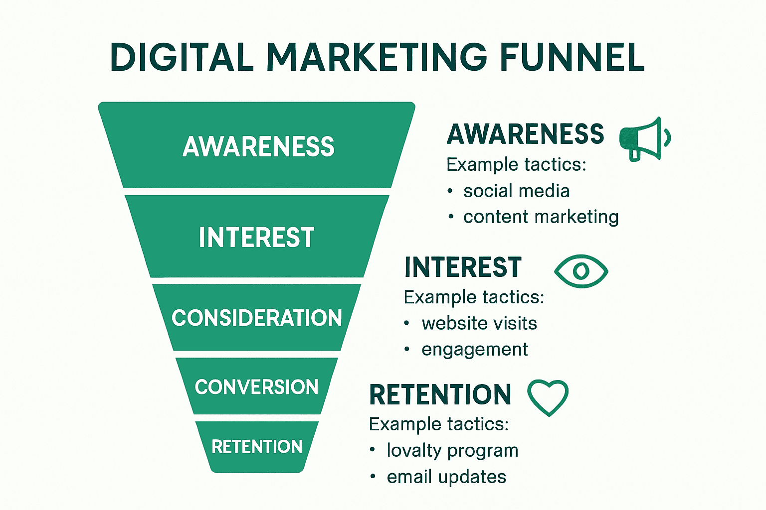 Digital marketing funnel stages visual diagram